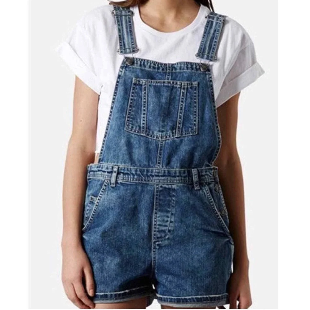 Topshop women overall denim shorts‎ size 6